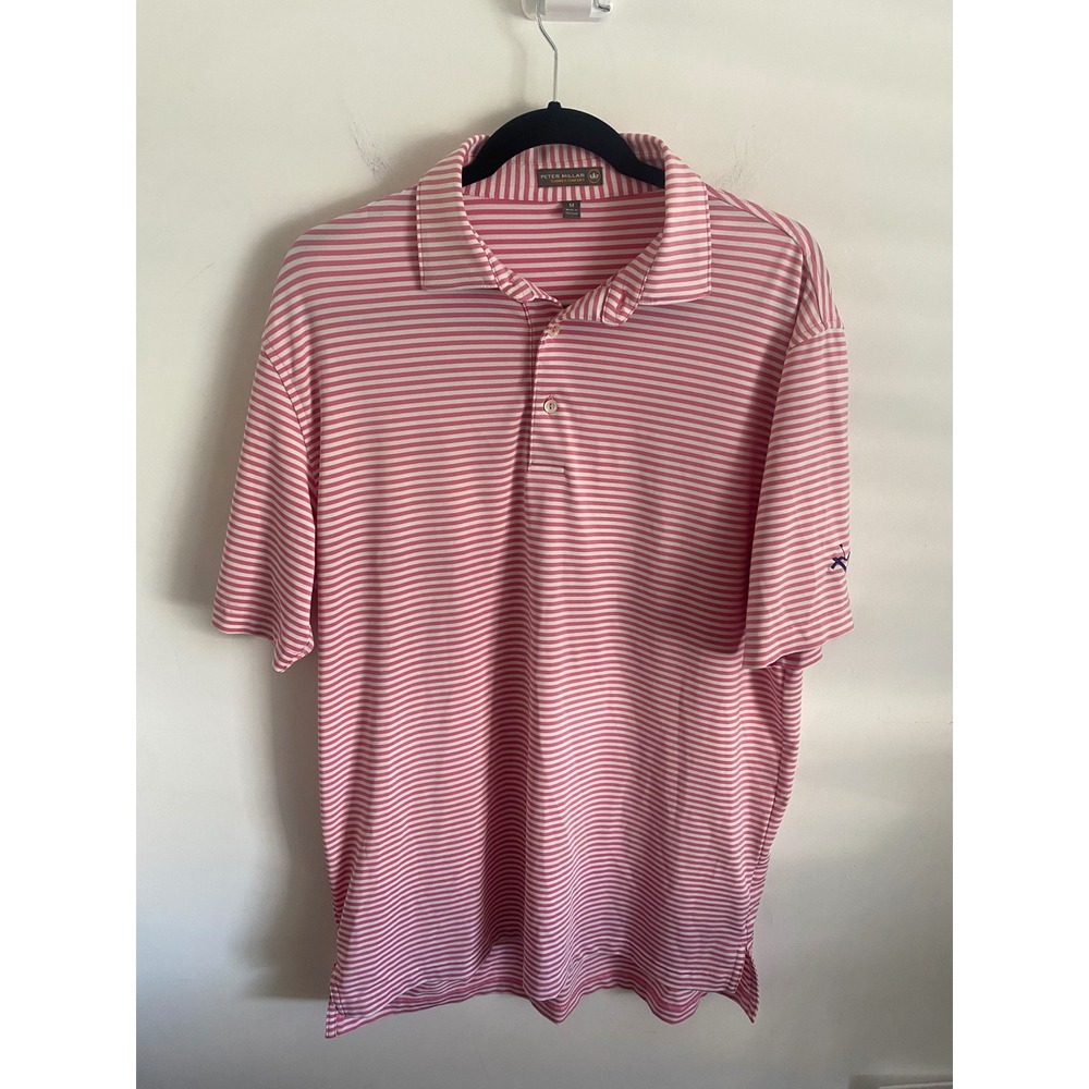 Peter Millar Pink and White Striped Polo Shirt